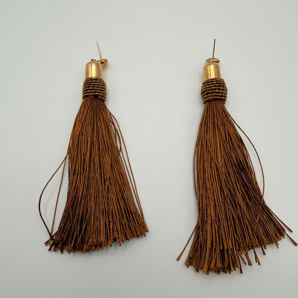 3/$25 - Brown Tassel Drop Earrings Statement Fashion Jewelry - Picture 3 of 3